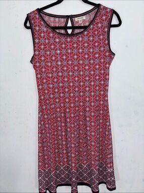 Max Studio Red Patterned Sleeveless Midi Dress with Black Trim